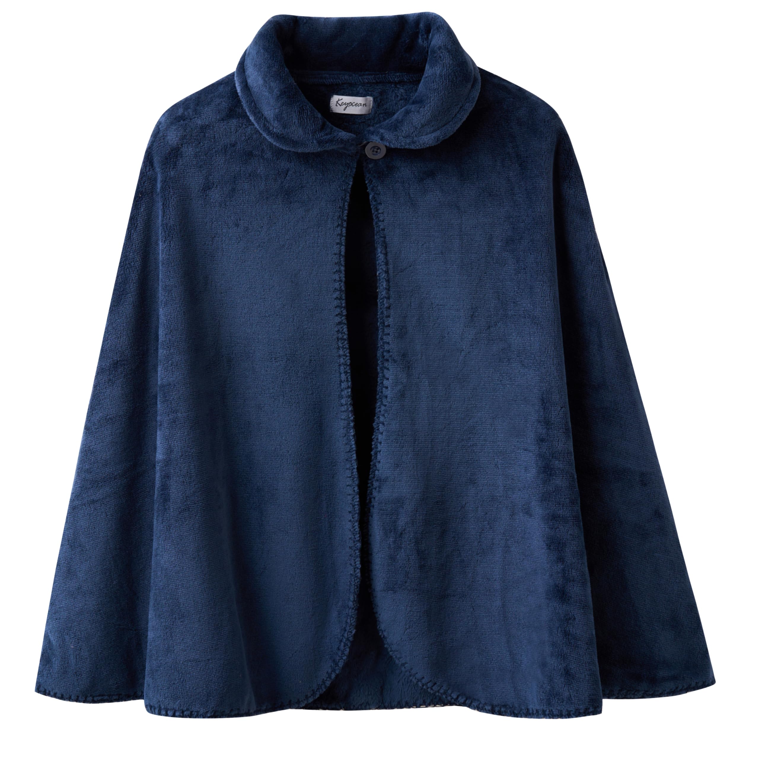 Keyocean Women Cape for Sleep, Easy On Cozy Fleece Bed Jacket Blanket for Elderly, Navy, X-Large