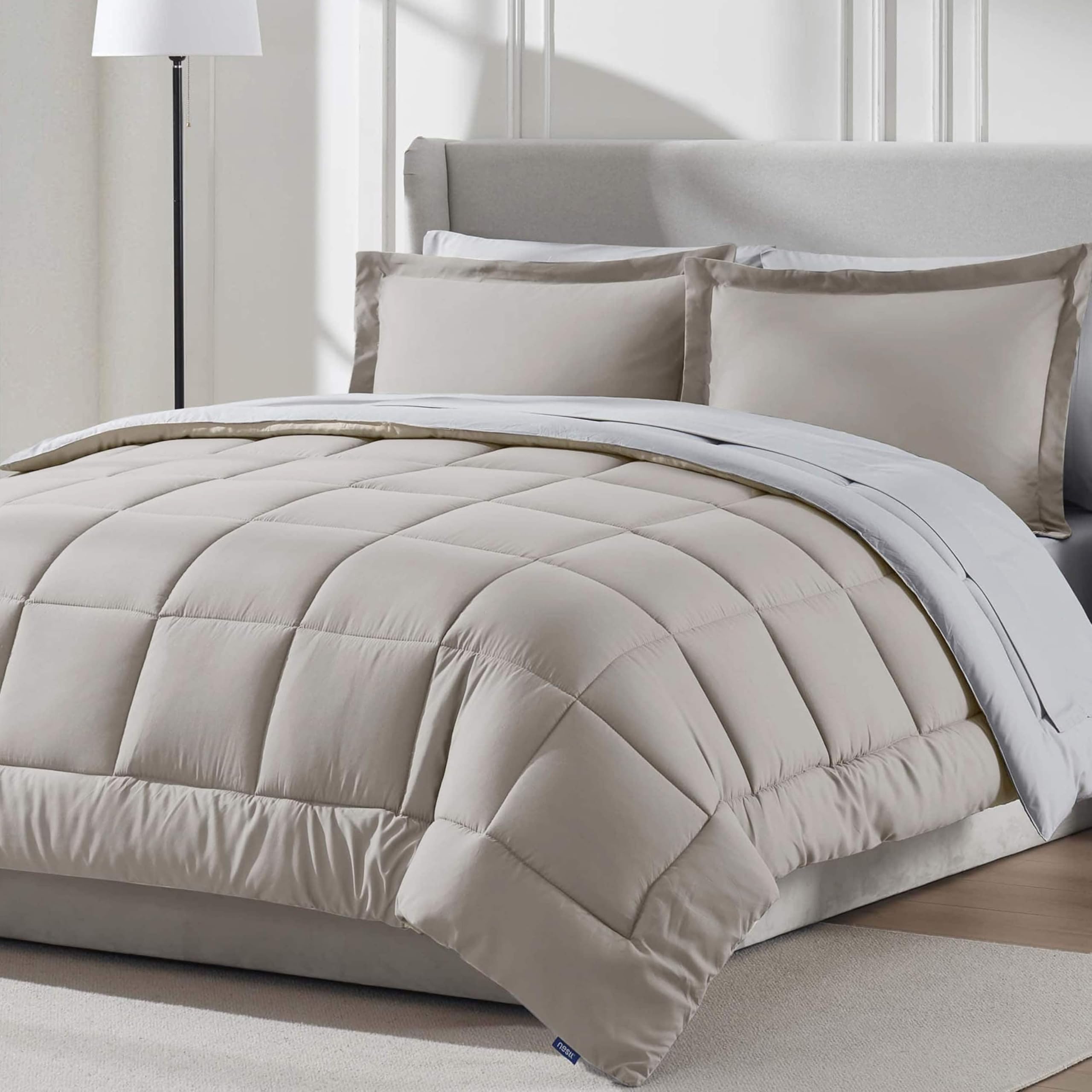 Nestl 7 Piece Full Comforter Set - Linen Reversible Bed in a Bag - Complete Full Size Bedding Set with Sheets, Pillowcases and S