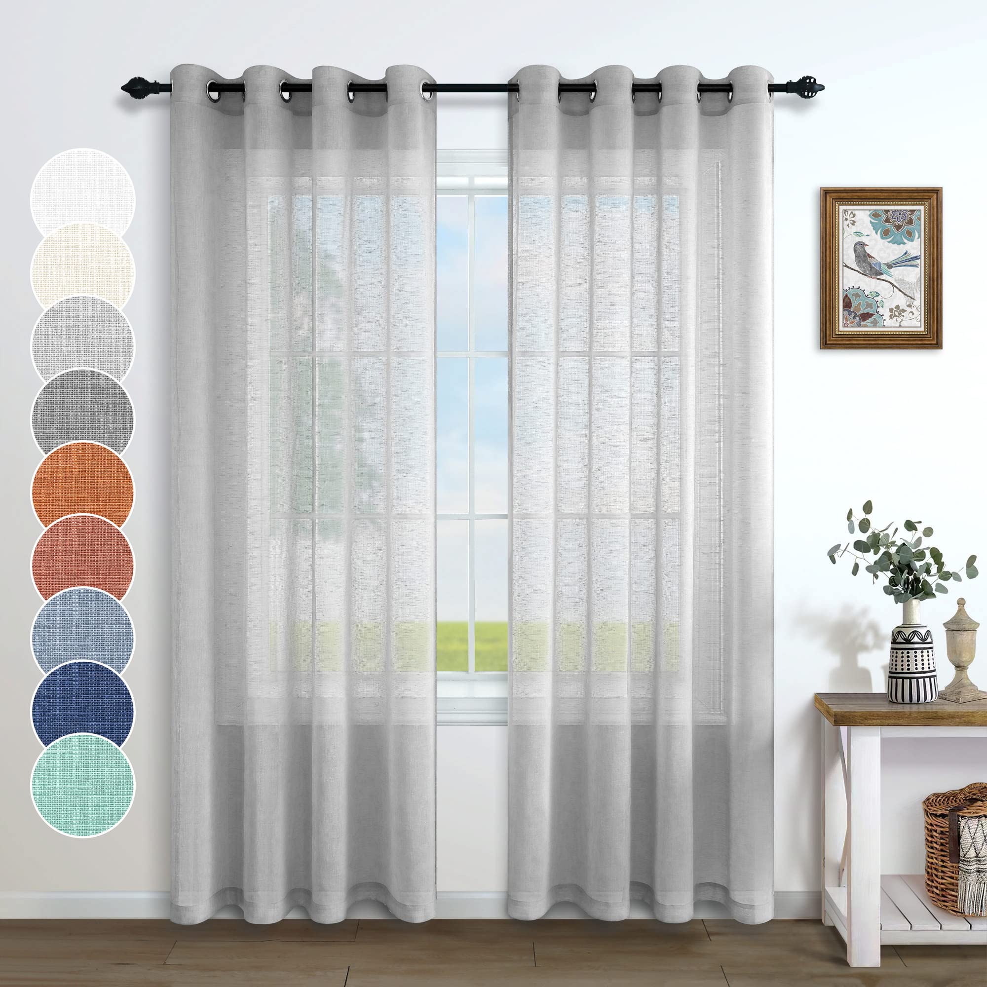 Light Grey Curtains 108 Inches Long for Living Room 2 Panel Set Grommet Decorative Sheer Linen Textured Extra Long Curtain for S