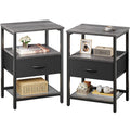Huuger Nightstand Set of 2, Night Stand with Fabric Drawer, Mesh Shelf, Side Table with Storage, Fabric Drawer Dresser, Open She
