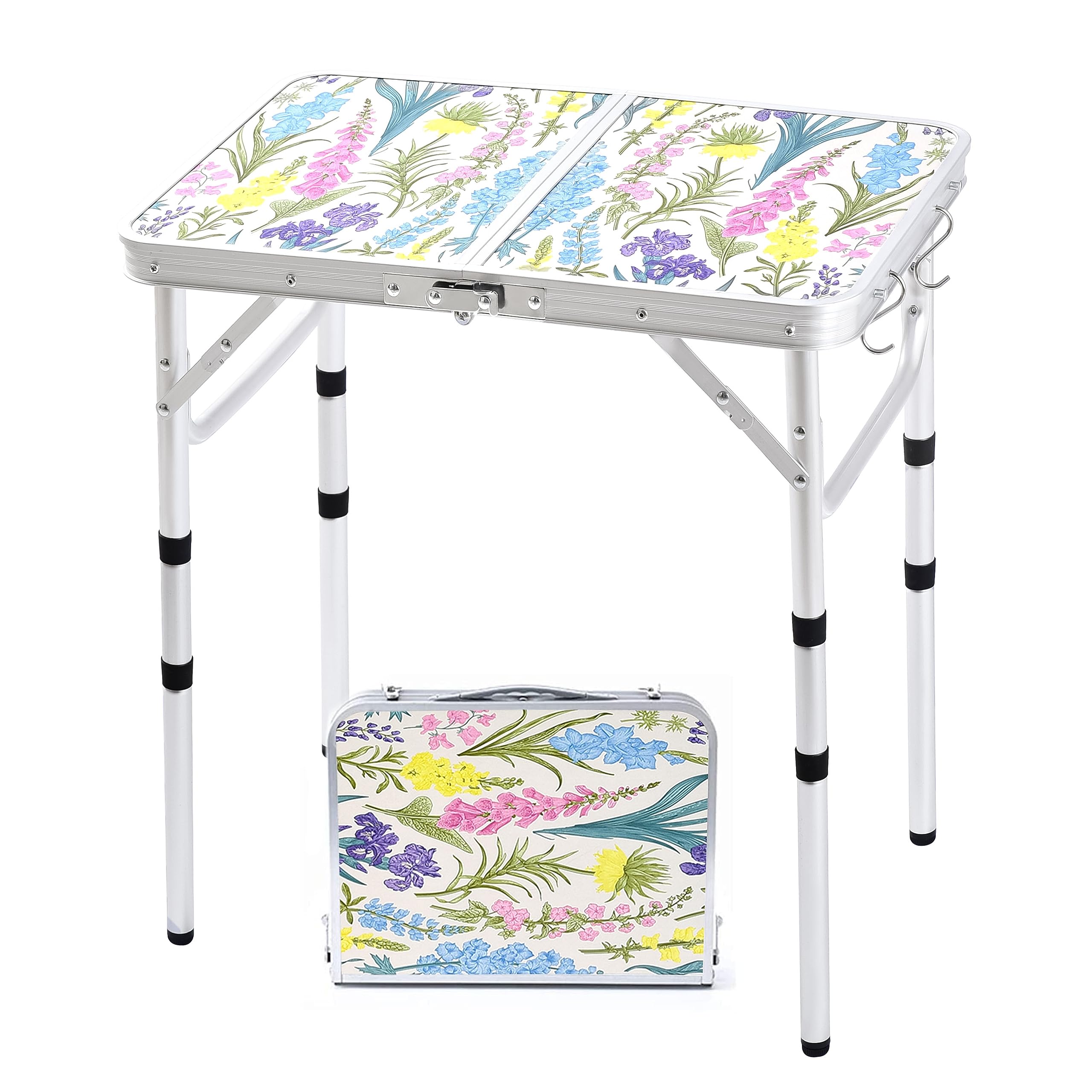 Yriuat Folding Camping Table 2ft Portable Pinic Table Adjustable Height Small Card Table Aluminum Foldable Lightweight with Carr