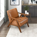 Lexicon Mid Century Modern Accent Chair with Solid Wood Frame in Walnut Finish, Faux Leather Living Room Lounge Arm Chair, Thick
