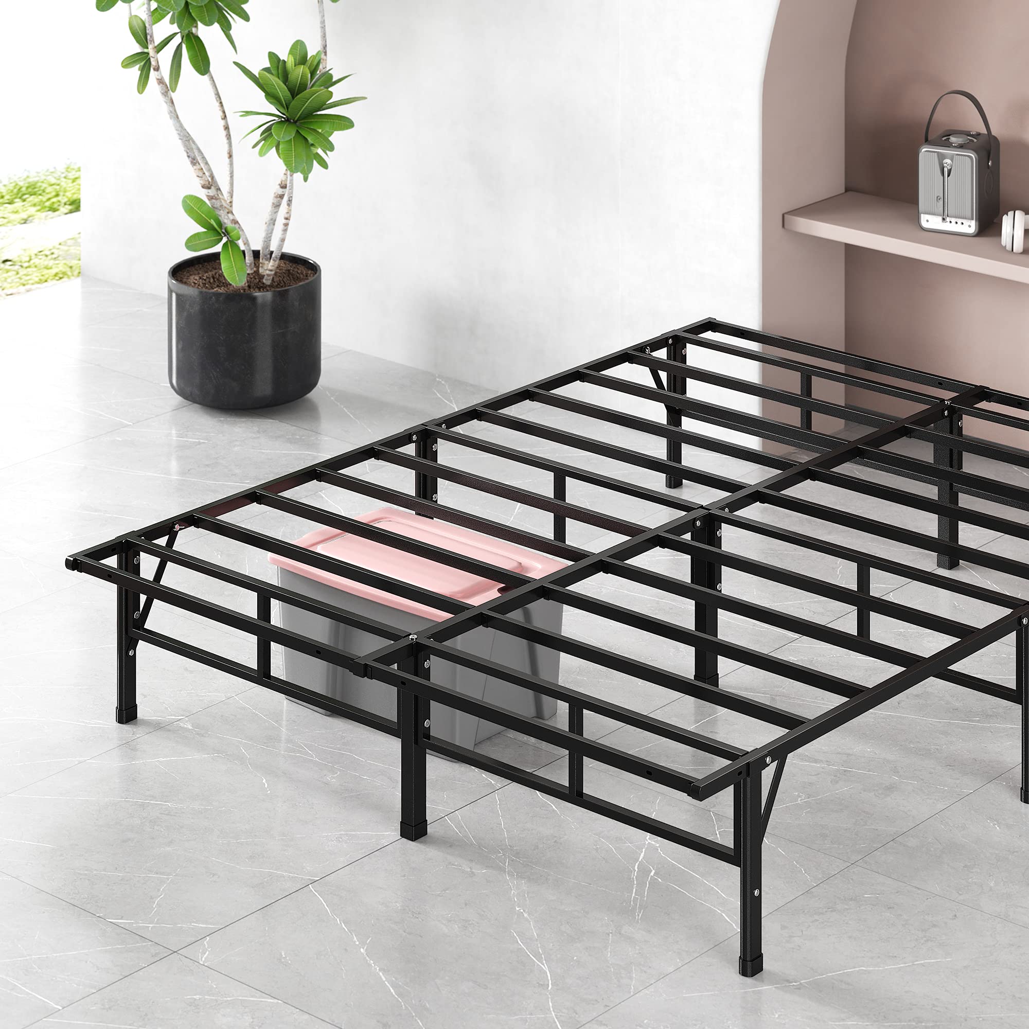 ZINUS SmartBase Compack Mattress Foundation, 14 Inch Metal Bed Frame, No Box Spring Needed, Sturdy Steel Slat Support, King