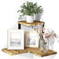 SRIWATANA Rustic Corner Shelf, 2-Tier Wood Wall Shelf, Wall Mounted Storage Shelves for Bedroom, Living Room, Bathroom, Carboniz