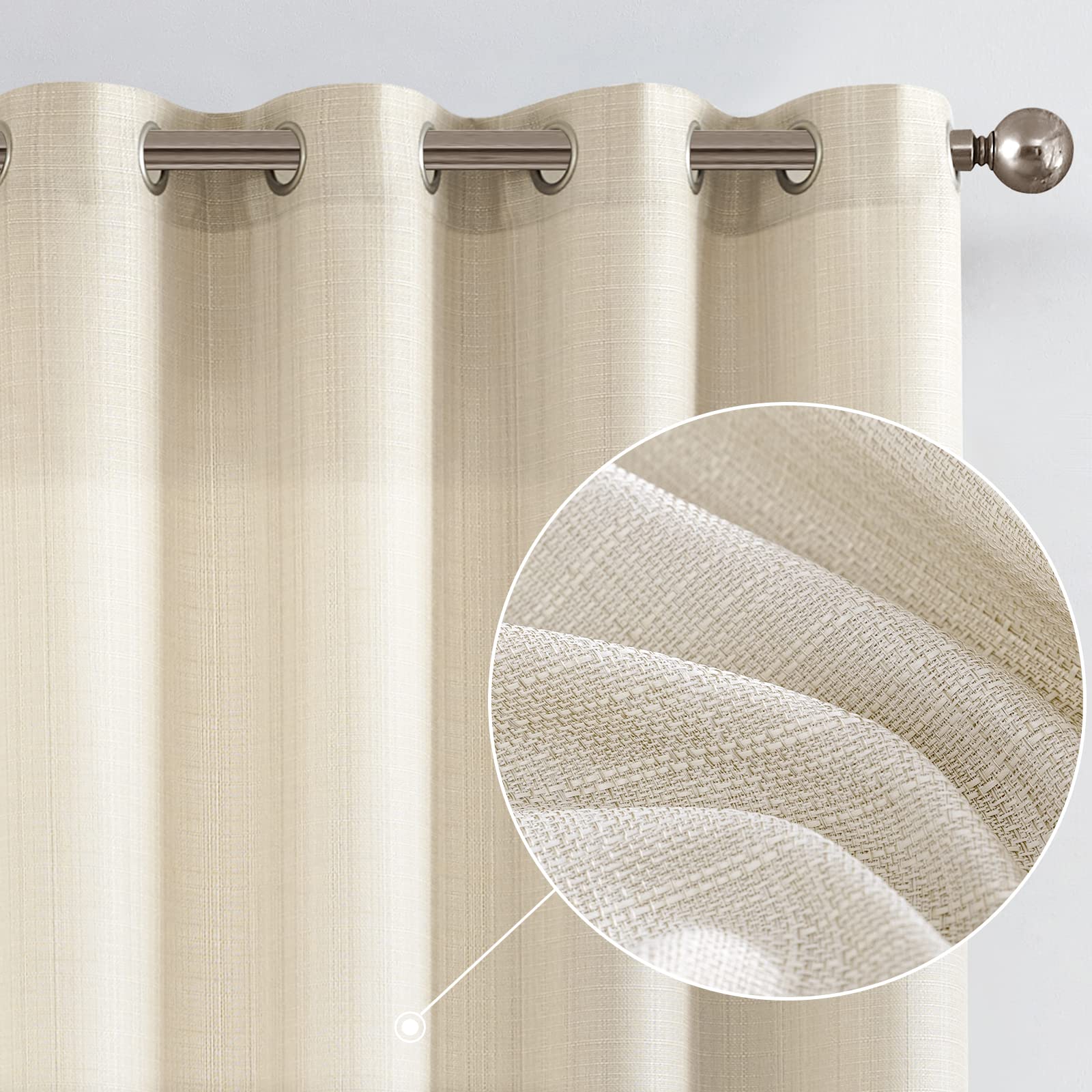 jinchan Curtains Linen Textured Casual Weave Curtains for Living Room Beige 90 Inches Long 2 Panels Curtains Grommet Top Light F
