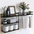 RICHER HOUSE 3+1 Tier Wall Mounted Floating Shelves Set of 2, Rustic Wood Wall Shelf with Metal Frame, Extra Storage Rack for Ba