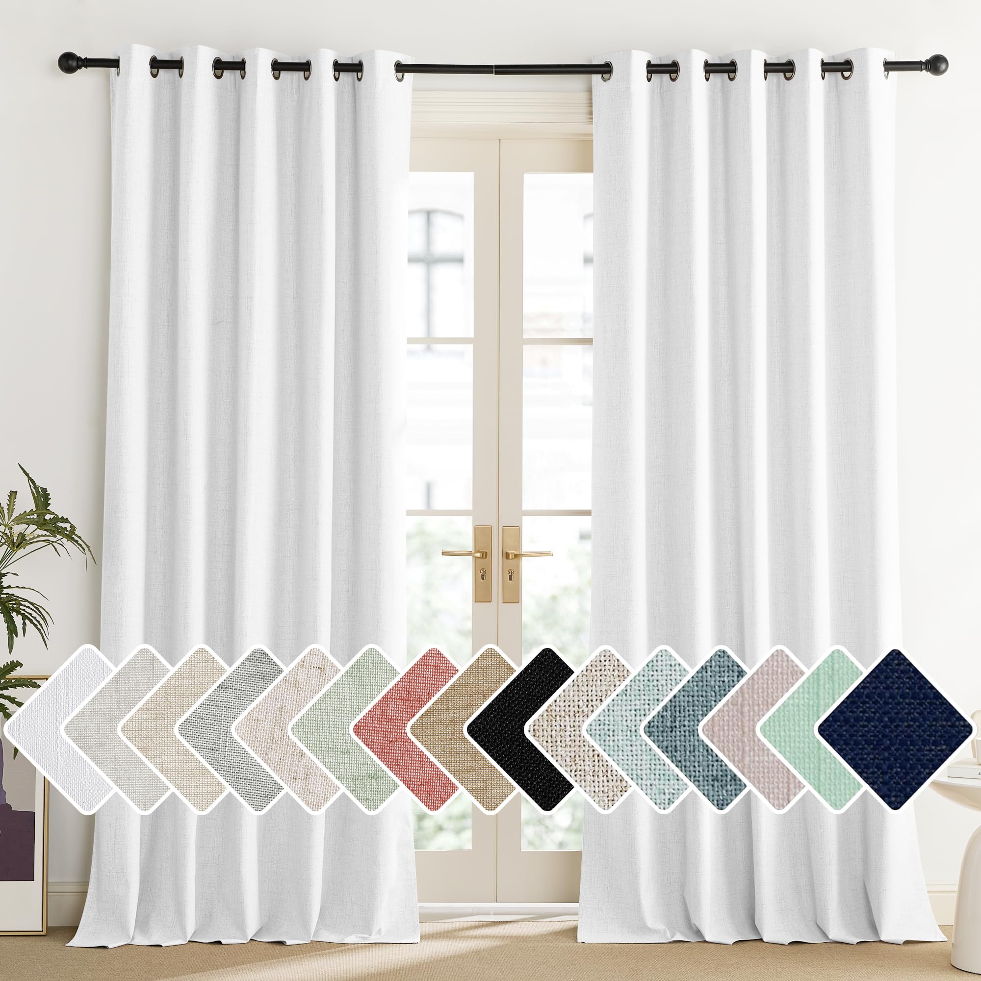 NICETOWN 100% Absolutely Blackout Linen Curtains with Thermal Insulated Liner, Greyish White, 62 Wide, 120 Length Energy Saving 