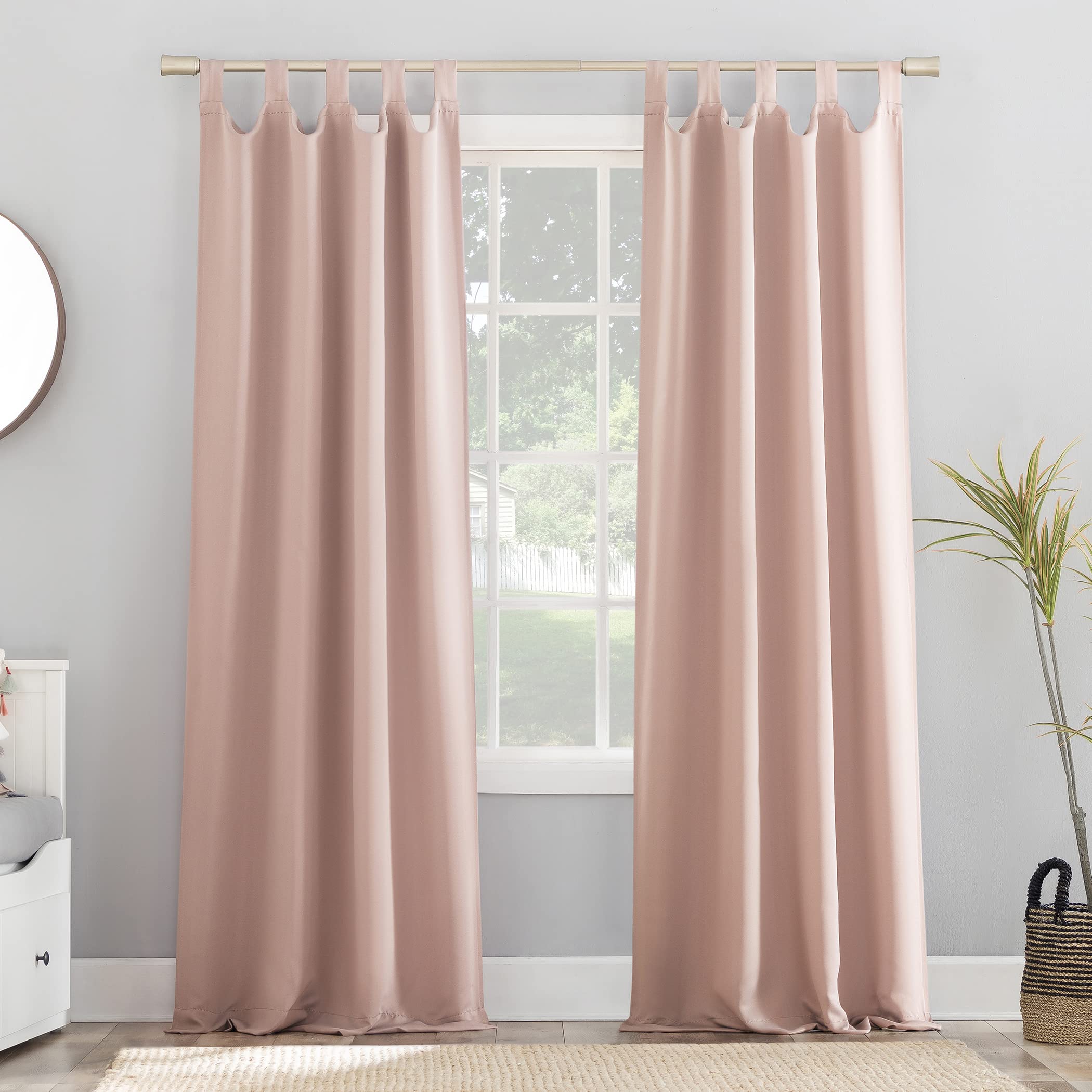Sun Zero Easton Energy Saving Blackout Tab Top Curtain Panel, 40 x 63, Blush Pink