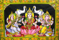 Auspicious Lakshmi Ganesha Saraswati/ Diwali Pujan sequin Batik Cotton Wall Tapestry 40 X 30