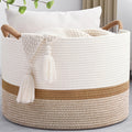 Degeyoyo Large Blanket Basket, 20x13 Woven Storage Baskets With Handle, Cotton Rope Blanket Basket Living Room, Baby Laundry ham