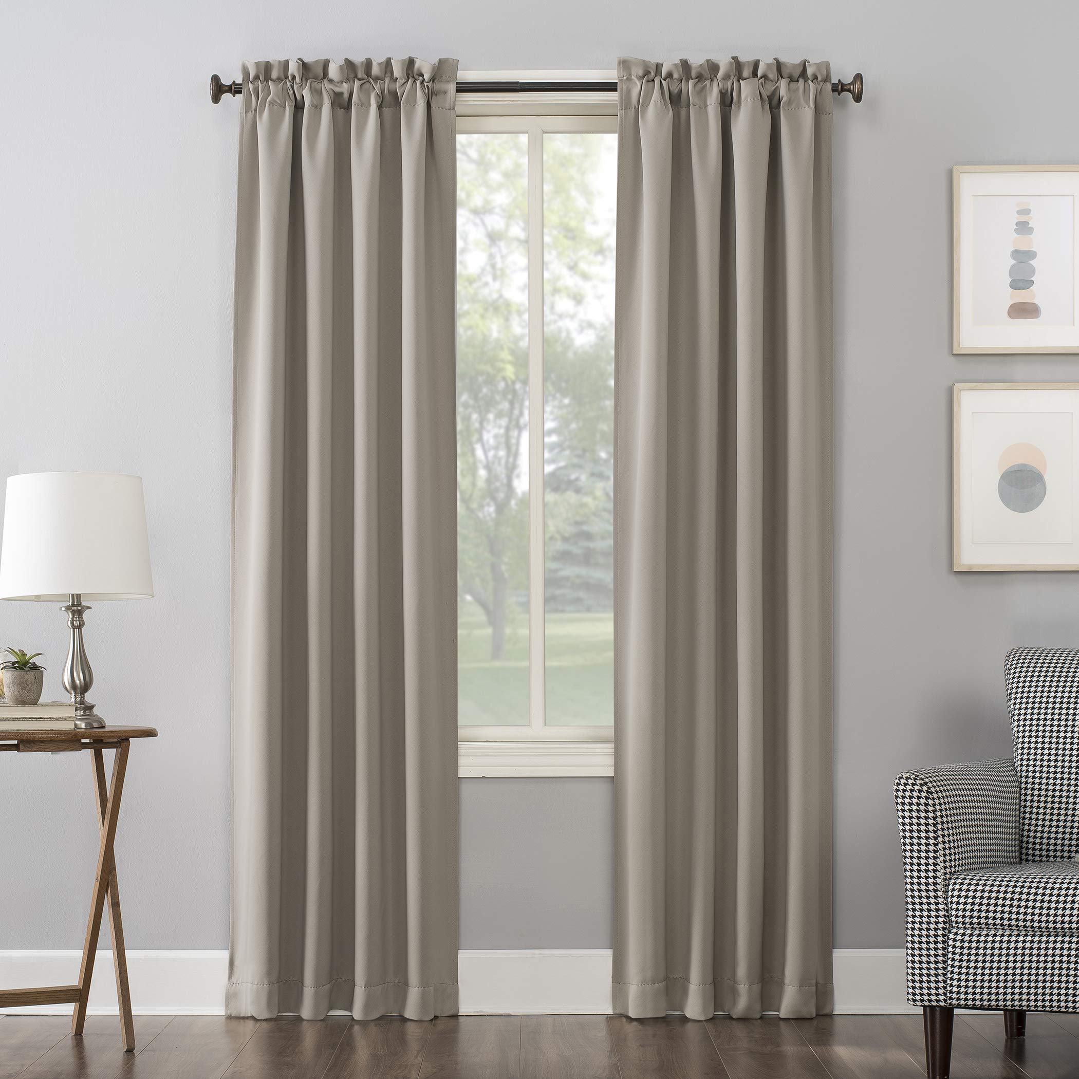 Sun Zero Easton Energy Saving Blackout Rod Pocket Curtain Panel, 40 x 63, Stone