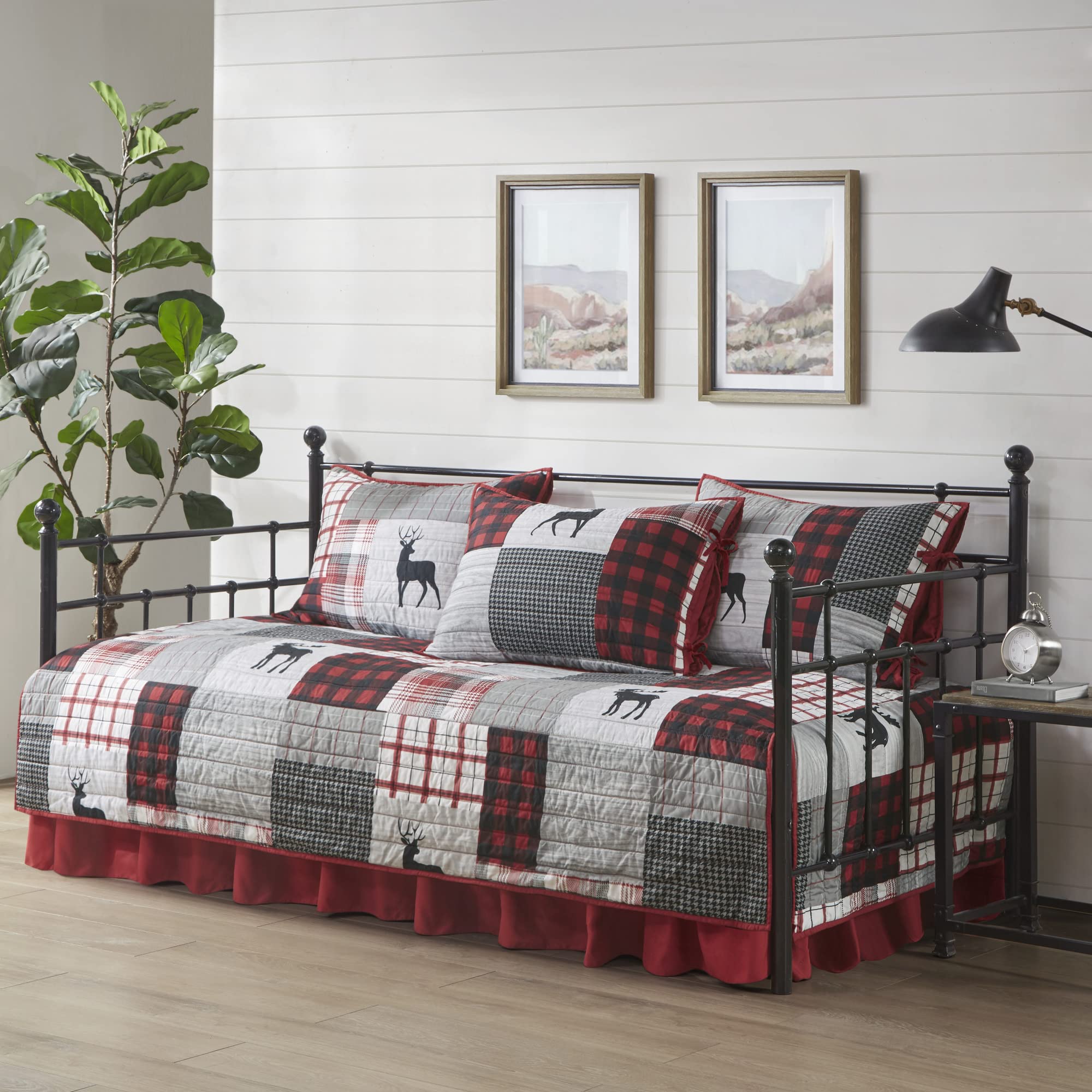 Woolrich Daybed Cover Set - Cabin Lifestyle, Patchwork with Moose Design All Season, Lightweight and Breathable Cozy Bedding Lay