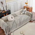 HANDONTIME Chenille Sofa Covers Simple Striped Dog Couch Cover Beige Grey Sofa Covers Mountain Geometric L Shaped Couch Cover Fa