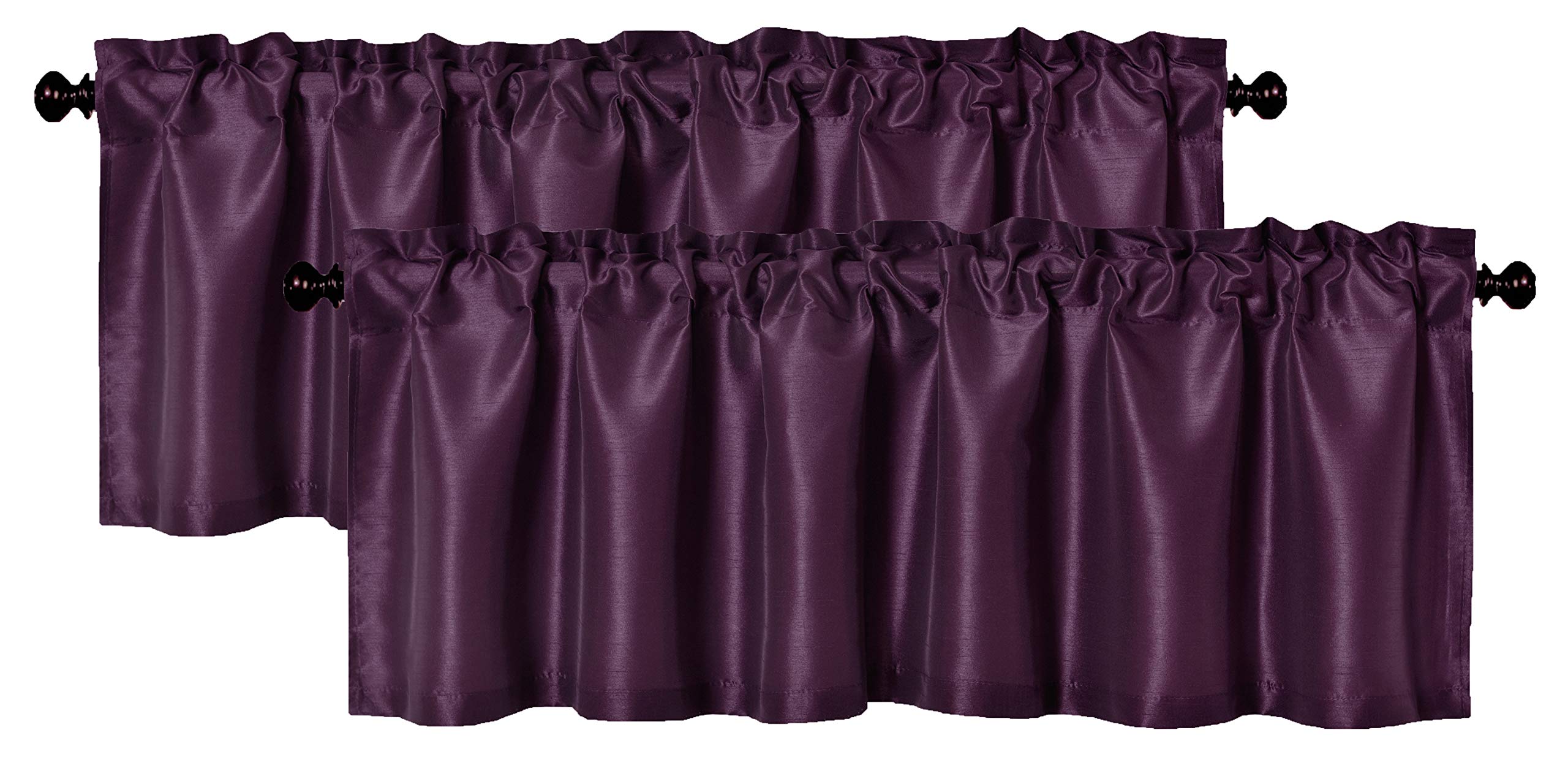 Aiking Home (Pack of 2) Solid Faux Silk Window Valance, 56 by 16 Inches, Eggplant