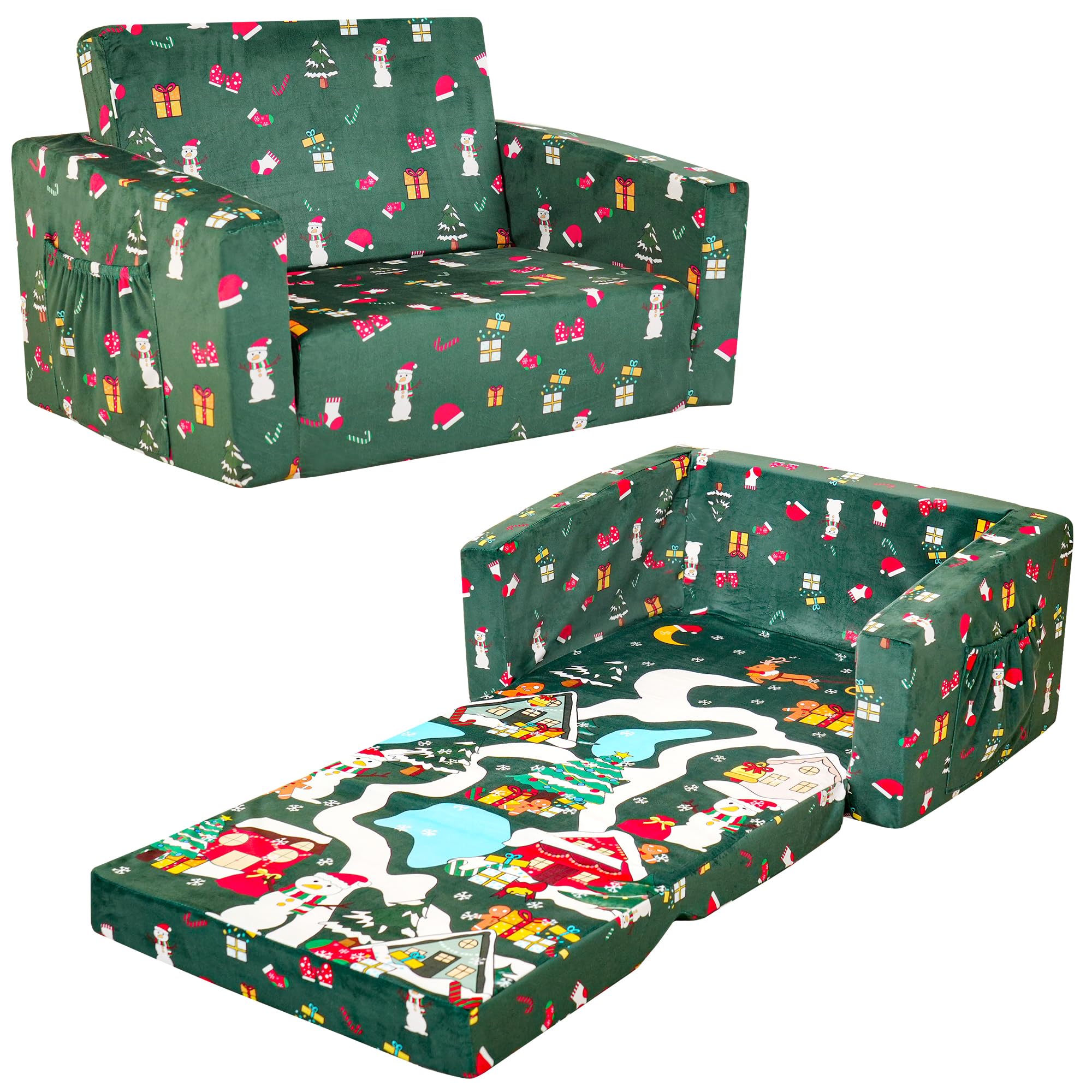 MallBest Kids Sofas Childrens Sofa Bed Babys Upholstered Couch Sleepover Chair Flipout Open Recliner(Red/Fire Truck)