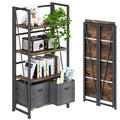 4NM No-Assembly Folding Bookshelf Storage Shelves 4 Tiers Vintage Bookcase Standing Racks Study Organizer Home Office (Rustic Br