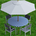Sorfey Vinyl Umbrella Round Fitted Tablecloth Cover, Checkered Design, Flannel Backed Lining 36 Inch, Blue
