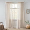 FMFUNCTEX Linen Sheer Curtains for Bedroom, Taupe Curtains 96 inches Long for Living Room, Brown Farmhouse French Flax Blend Win