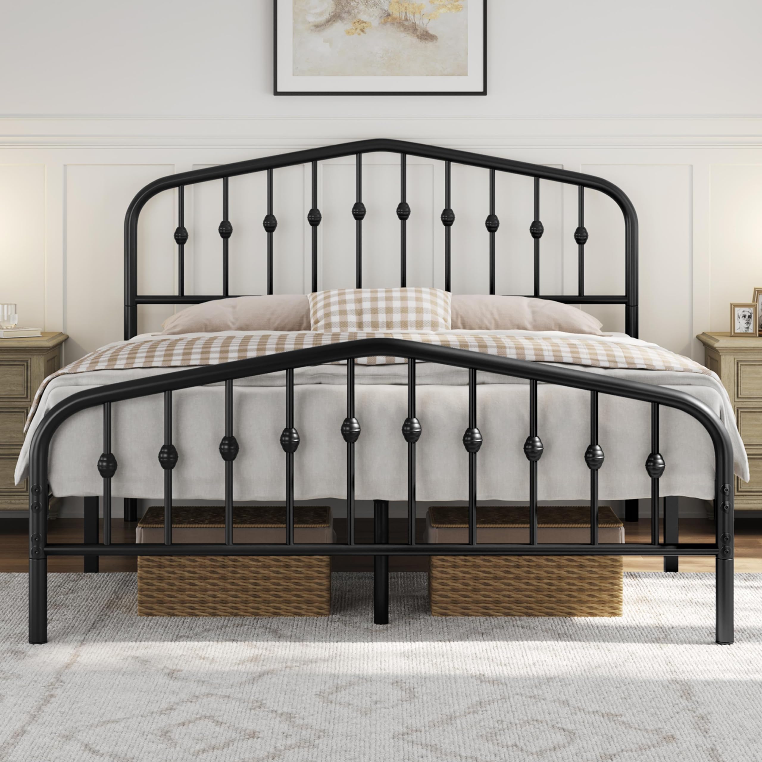 Yaheetech Queen Bed Frames Metal Platform Bed with Victorian Style Wrought Iron Headboard and Footboard/Easy Assembly/No Box Spr