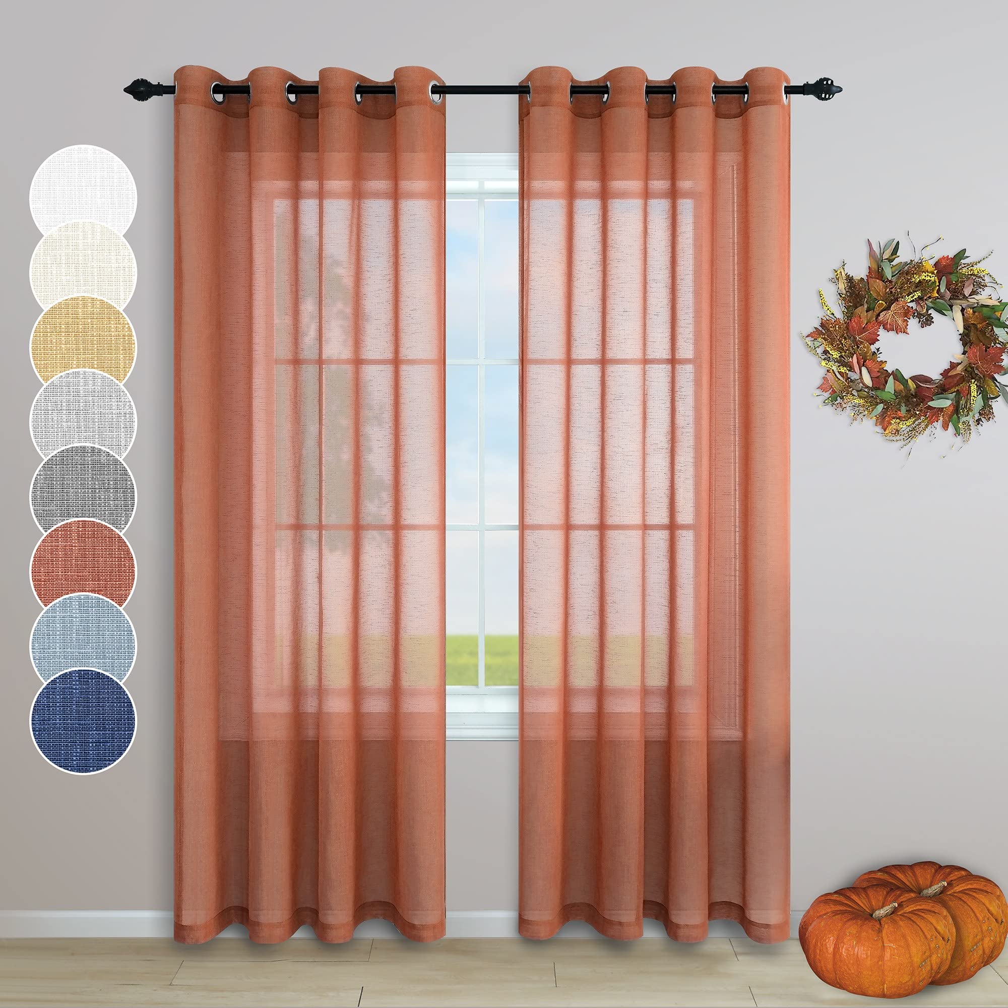 Terracotta Curtains 108 Inches Long for Living Room 2 Panels Set Grommet Top Home Fashion Airy Semi Sheer Window Drapes Light Fi