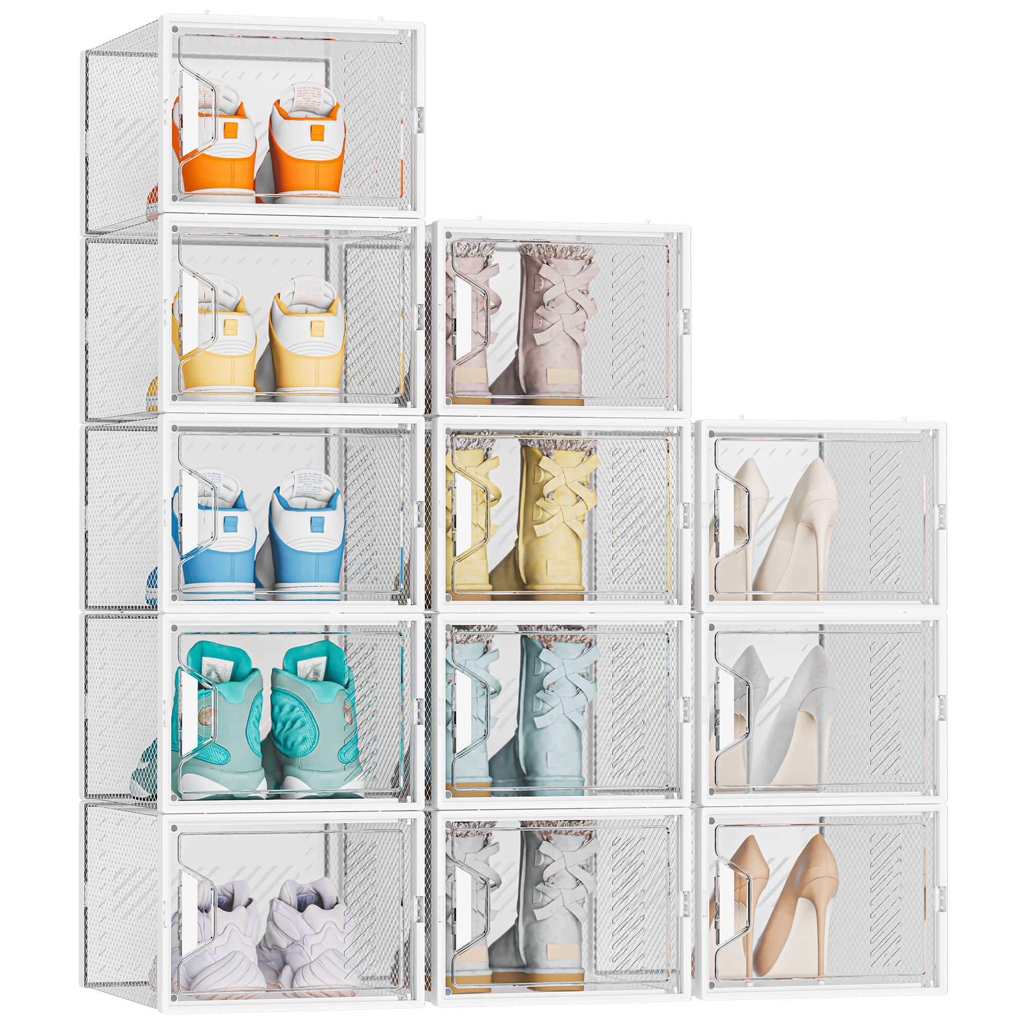SIMPDIY Shoe Organizer, 12 Pack Shoe Storage Shoe Organizer for Closet, Shoe Boxes Clear Plastic Stackable Shoe Storage Boxes fo