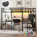Full XL Size Metal Loft Bed with Desk and Wardrobe,Heavy Duty Loft Bed Frame with Storage Stairs,LED Loft Bed Full XL with Charg