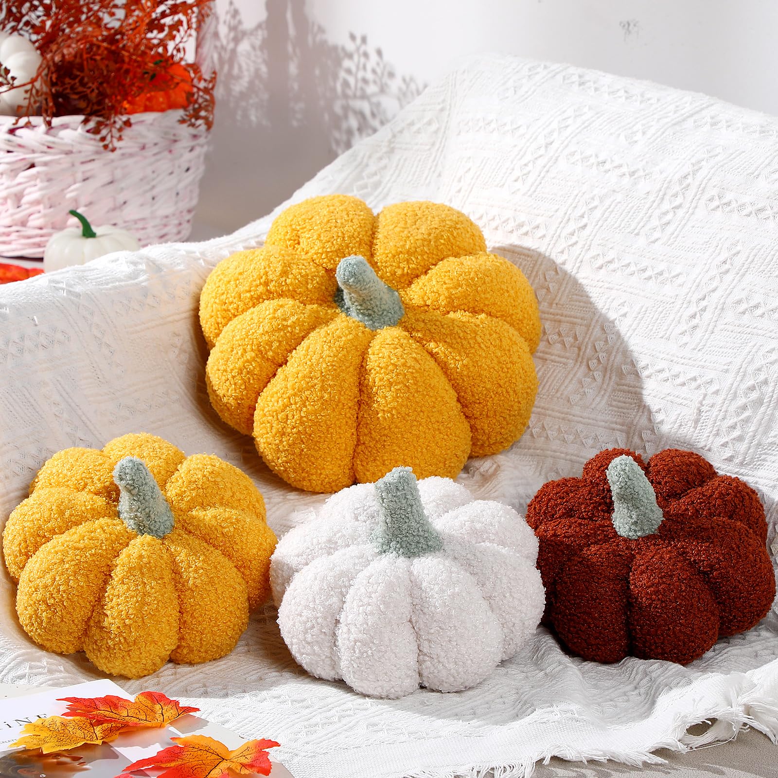 4 Pcs Pumpkin Throw Pillow Cushion 3D Thanksgiving Pillow Fall Pumpkin Pillow Fluffy Stuffed Pillow Plush Pillow for Thanksgivin
