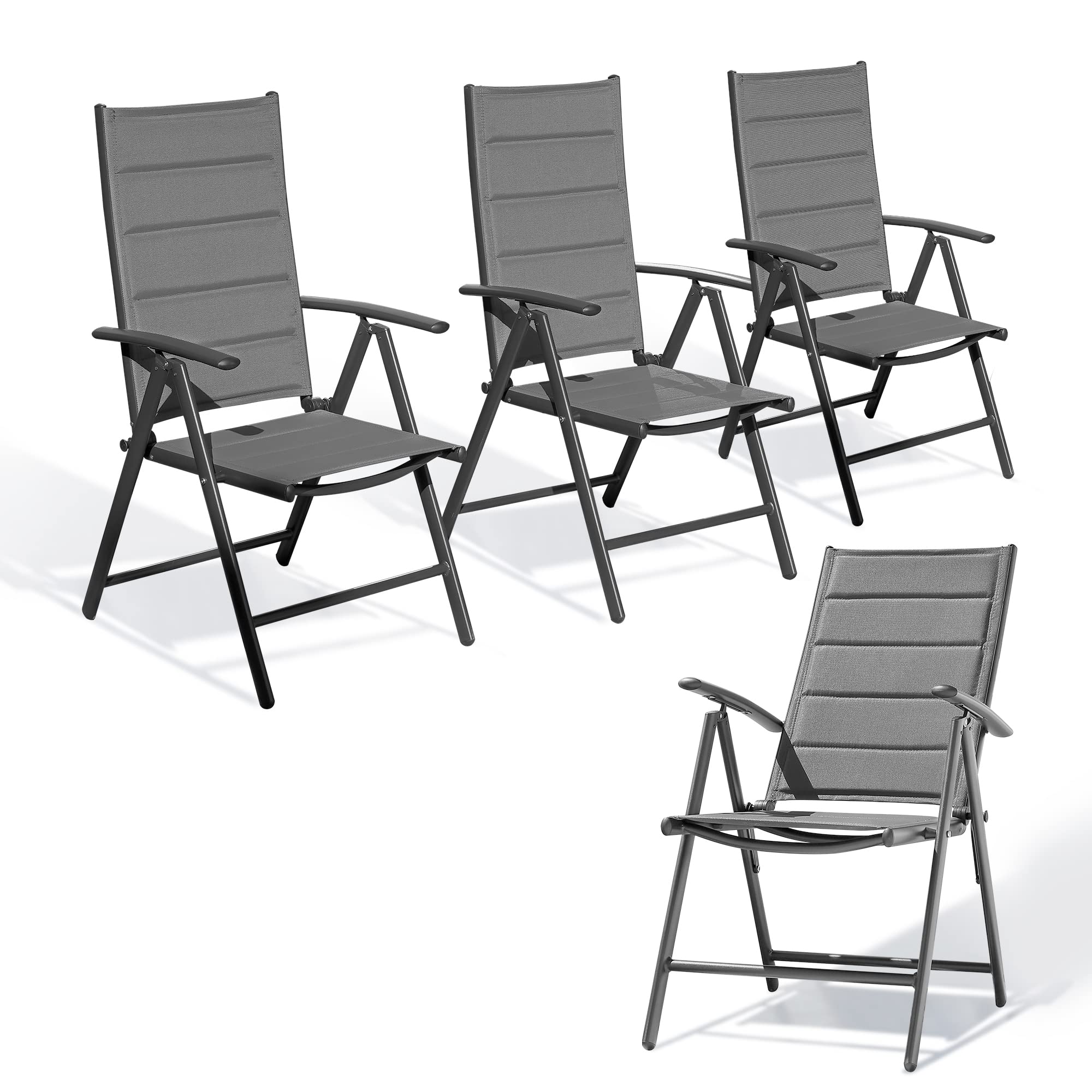 PURPLE LEAF Patio Folding Chairs 4 Pack Outdoor Aluminum Metal Dining Chairs with Padded Seats and Adjustable Backrest Heavy Dut