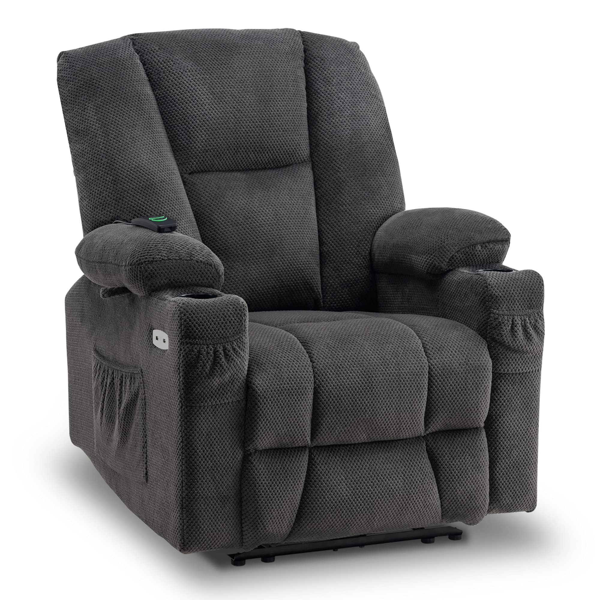 MCombo Fabric Electric Power Recliner Chair with Heat and Vibration, Cup Holders, USB Charge Ports, Extended Footrest, Cloth Pow
