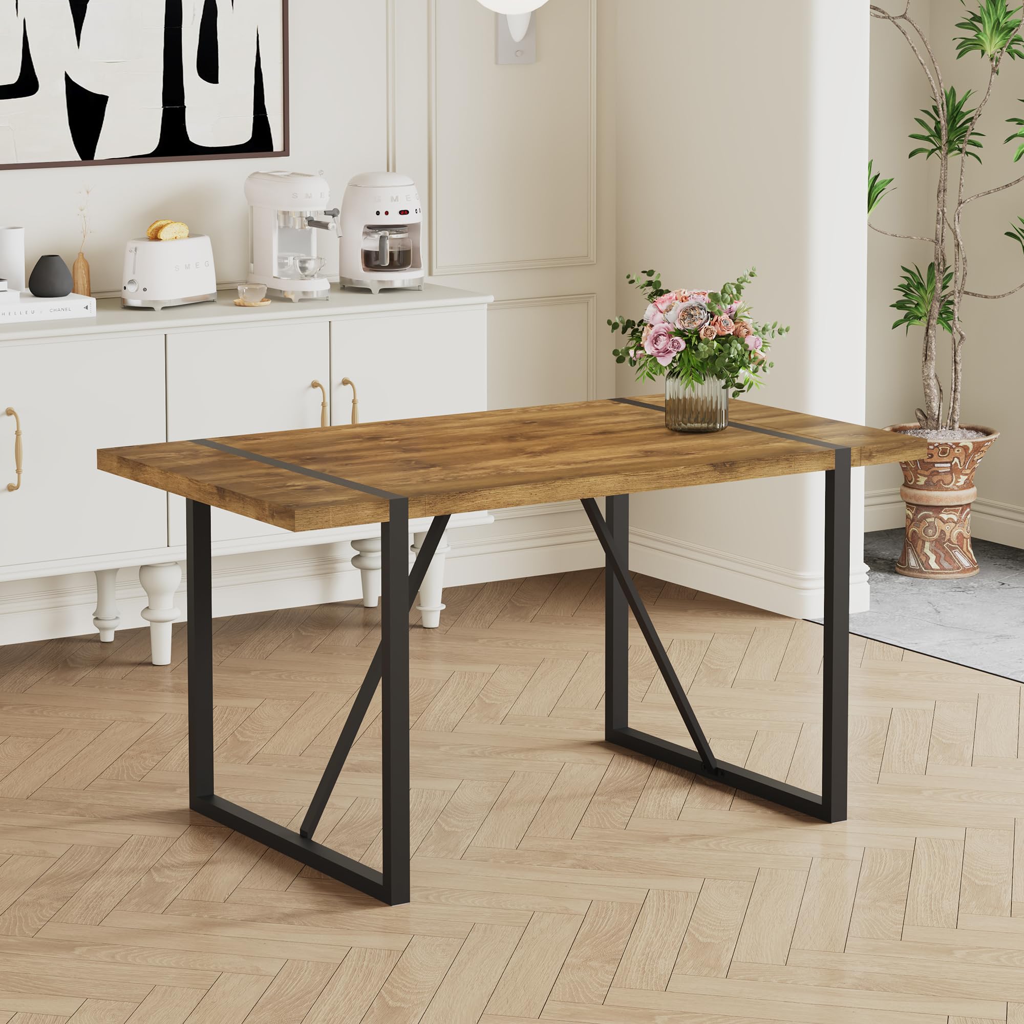 MUUOKY Dinner Table for 4-6,55   Kitchen Table,Kitchen & Dining Room Tables, MDF Wood Dining Table with Metal Legs for Living 