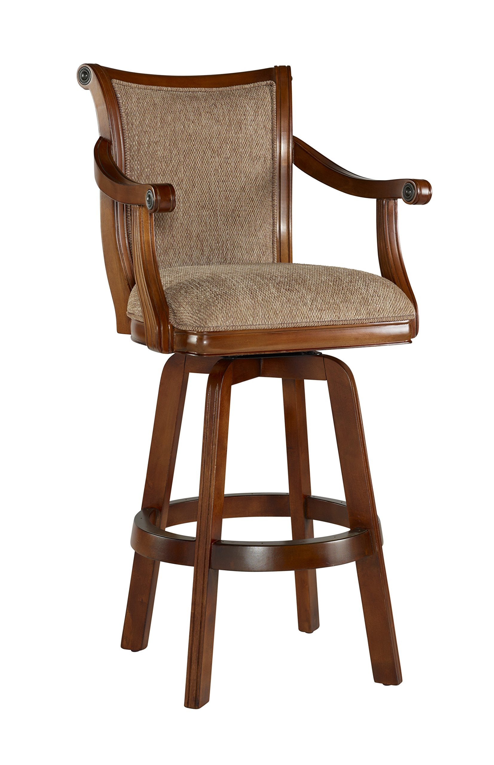 Powell Furniture Brandon Swivel Arm Barstool with Extra Padded Upholstered Seat by Powell, Bar Height, Cherry Brown