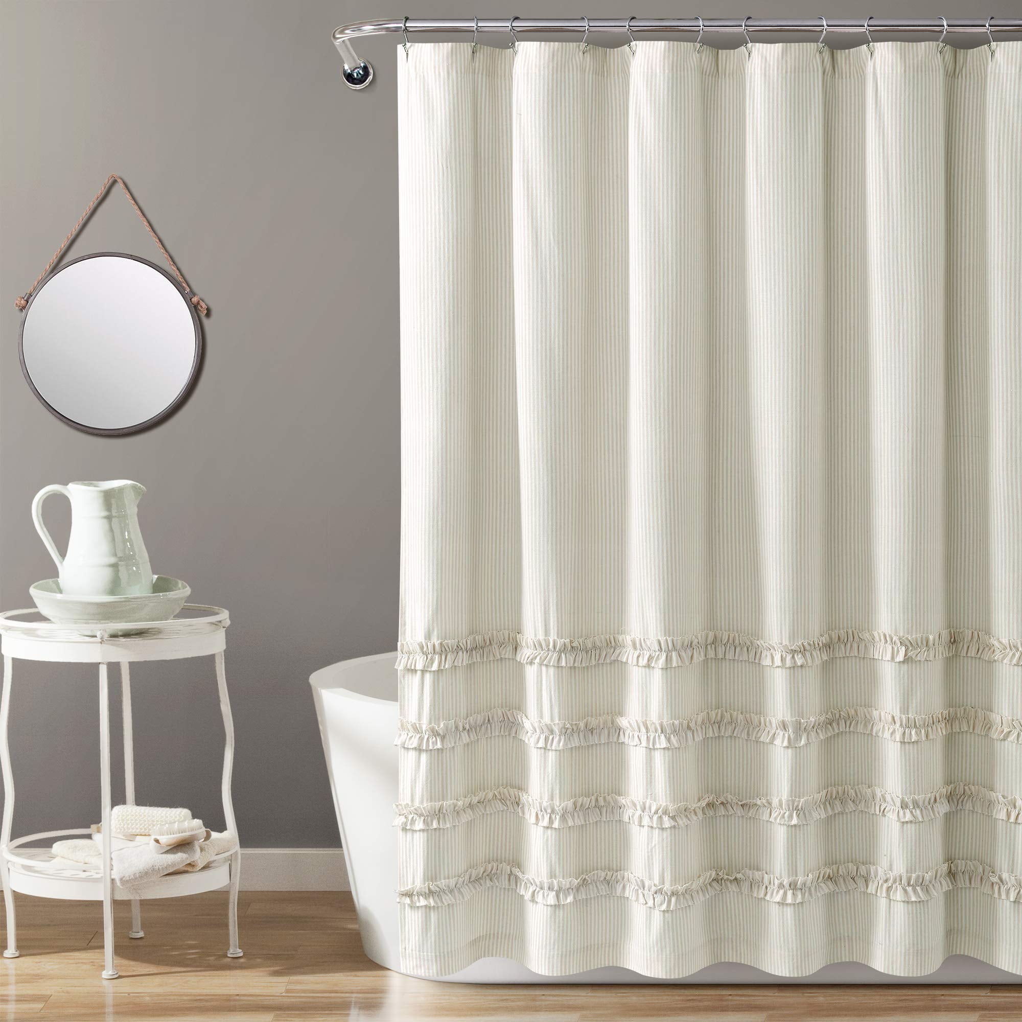Lush Decor Vintage Stripe Yarn Dyed Cotton Shower Curtain, 72 x 72, Neutral