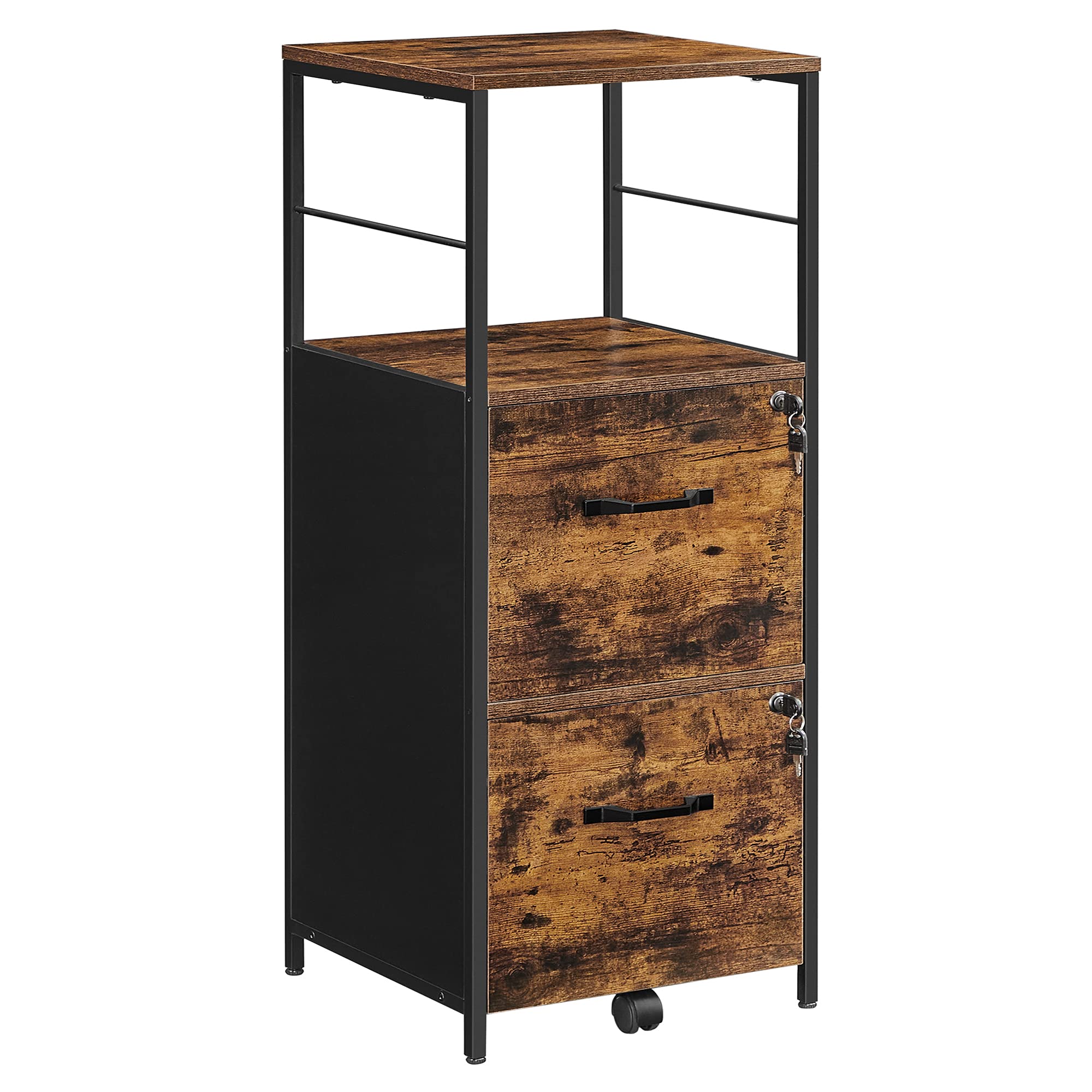 VASAGLE File Cabinet for Home Office, 2-Drawer Filing Cabinet with Lock, Open Shelf, Printer Stand, for A4 and Letter Sized File
