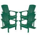Flash Furniture Charlestown Poly Resin Adirondack Chair - Green - All Weather - Indoor/Outdoor - Set of 4