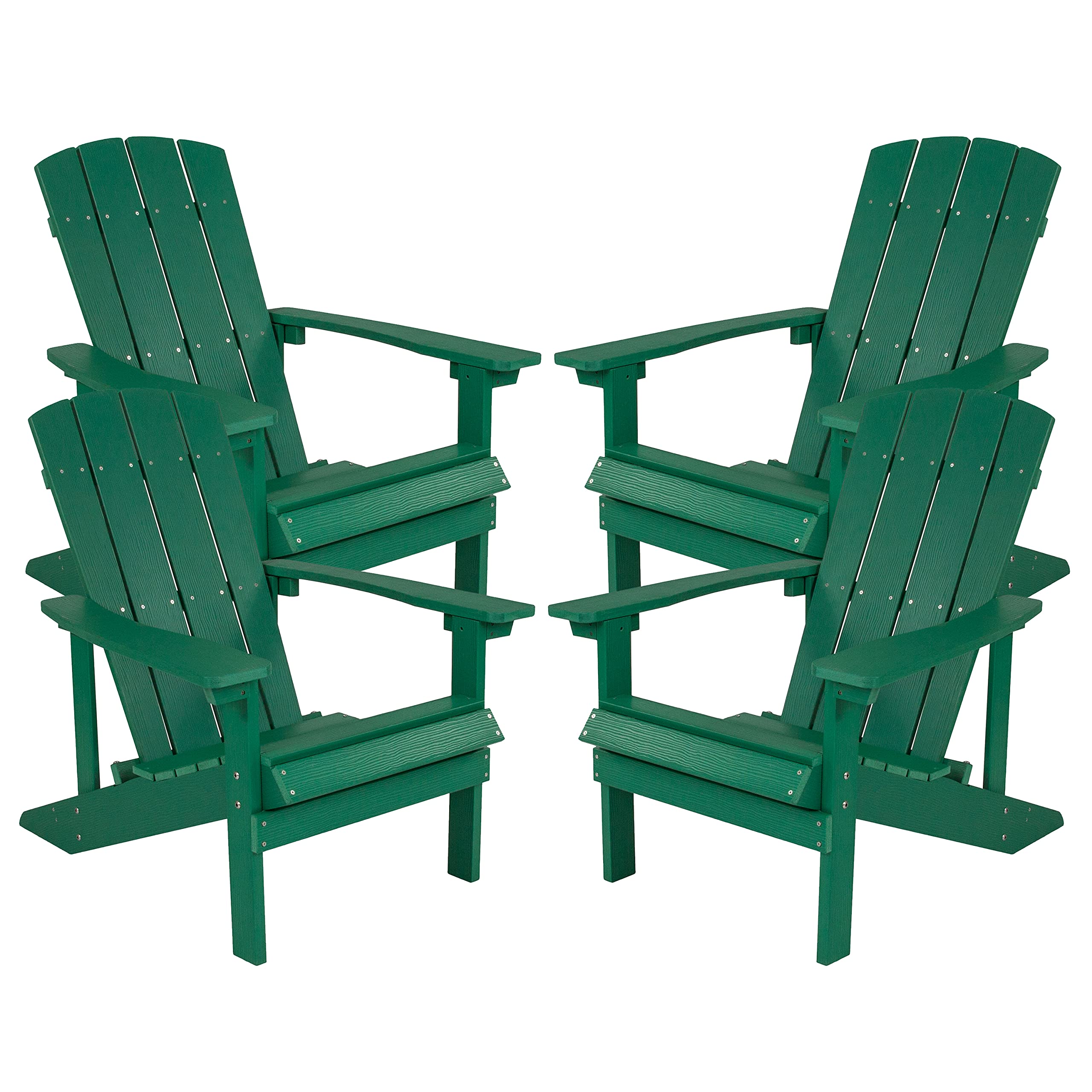 Flash Furniture Charlestown Poly Resin Adirondack Chair - Green - All Weather - Indoor/Outdoor - Set of 4