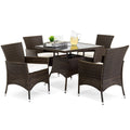 Best Choice Products 5-Piece Indoor Outdoor Wicker Dining Set Furniture for Patio, Backyard w/Square Glass Tabletop, Umbrella Cu
