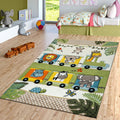 Nursery Rug for Kids Cute Jungle Animals Locomotive 3D Effect Green Cream, Size: 28 x 411
