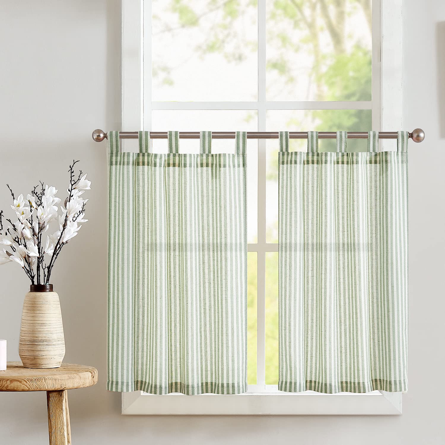 jinchan Kitchen Curtains Linen Striped Tier Curtains 36 Inch Length Ticking Stripe Cafe Curtains Pinstripe Farmhouse Small Windo