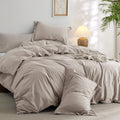 Bedsure 100% Washed Cotton Duvet Cover Cal King - Linen Grey Minimalist Duvet Cover Linen Like - 3 Pieces Plain Simple Bedding S