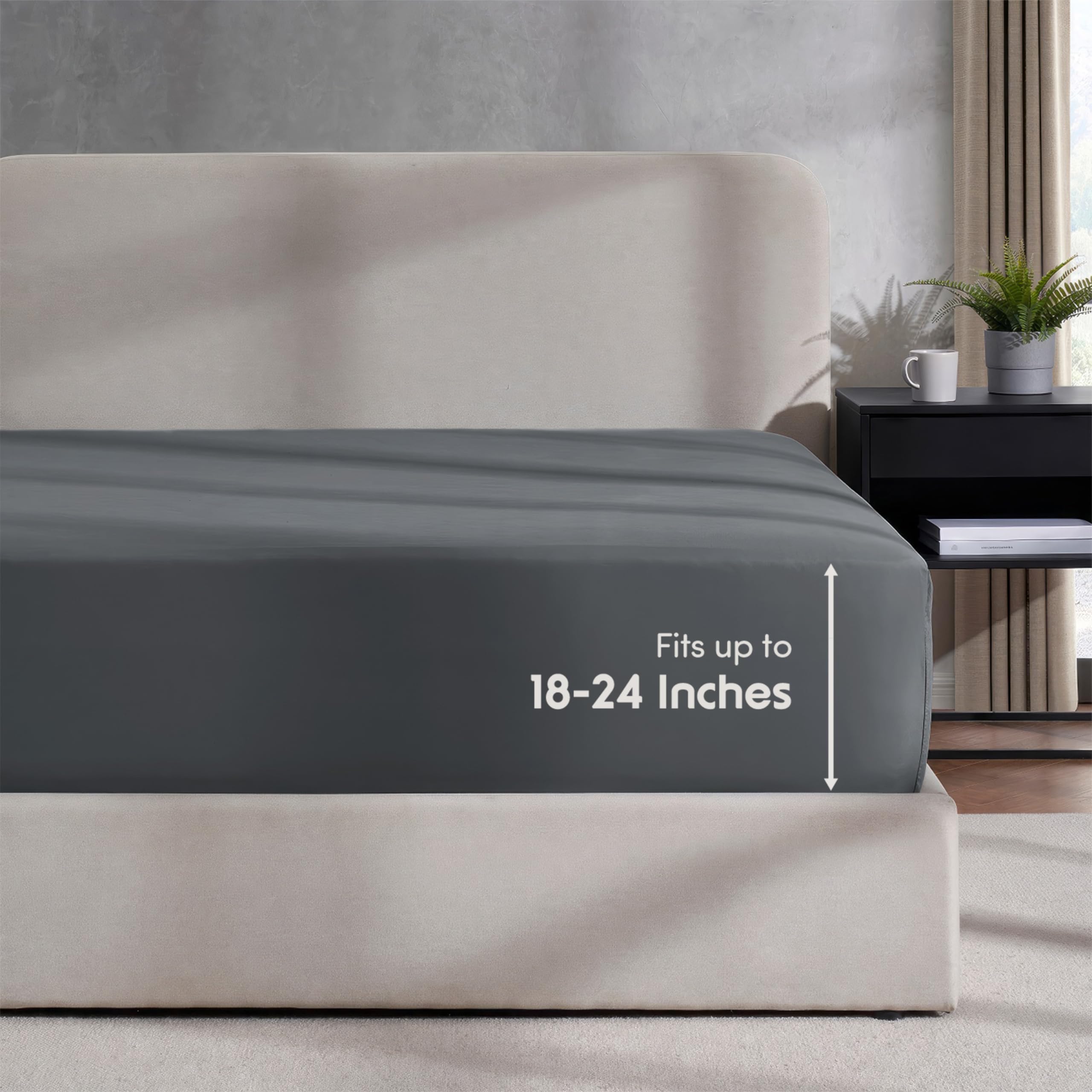 Nestl Extra Deep Pocket Full Fitted Sheet, Grey Full Size Fitted Sheet Only, 1800 Microfiber Fitted Bed Sheet, Ultra Soft Full B