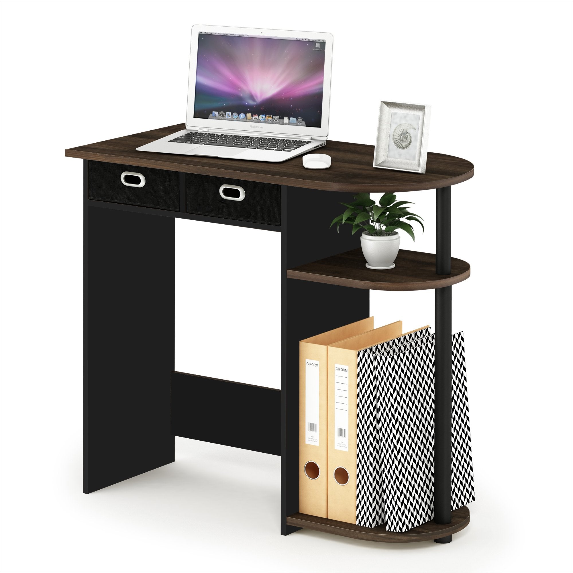 Furinno Go Green Home Laptop Notebook Computer Desk/Table with 2 Drawer Bins, Columbia Walnut/Black/Dark Brown