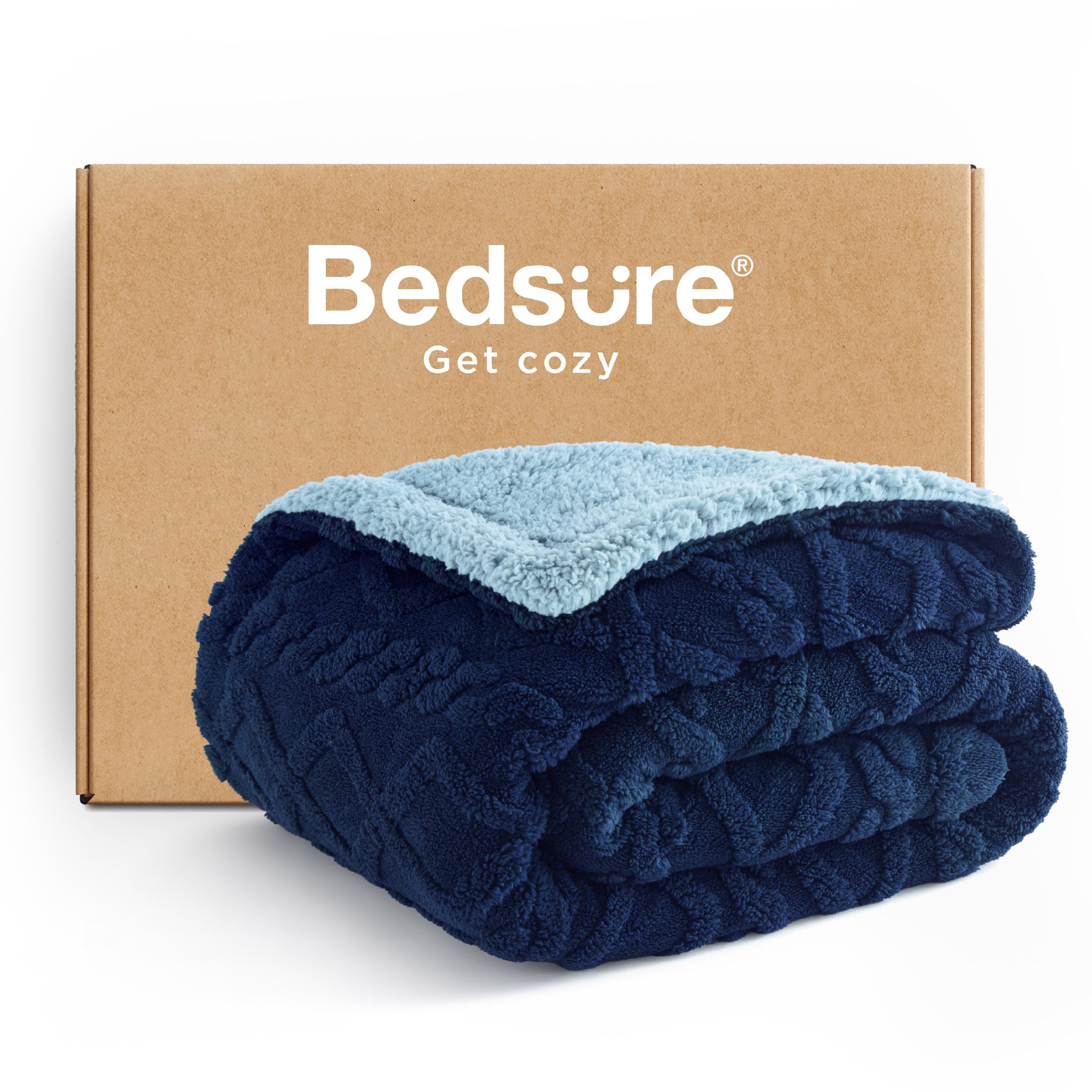 Bedsure Sherpa Fleece Throw Blanket for Couch - Soft Fluffy & Cozy Cable Jacquard Tufted Throw Blankets for Women Gift, Thick Wa