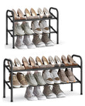 SONGMICS Expandable Shoe Rack, 2 Tier Shoe Rack Shelf, Adjustable Shoe Organizer Storage for 15 Pairs of Shoes, Metal Free Stand