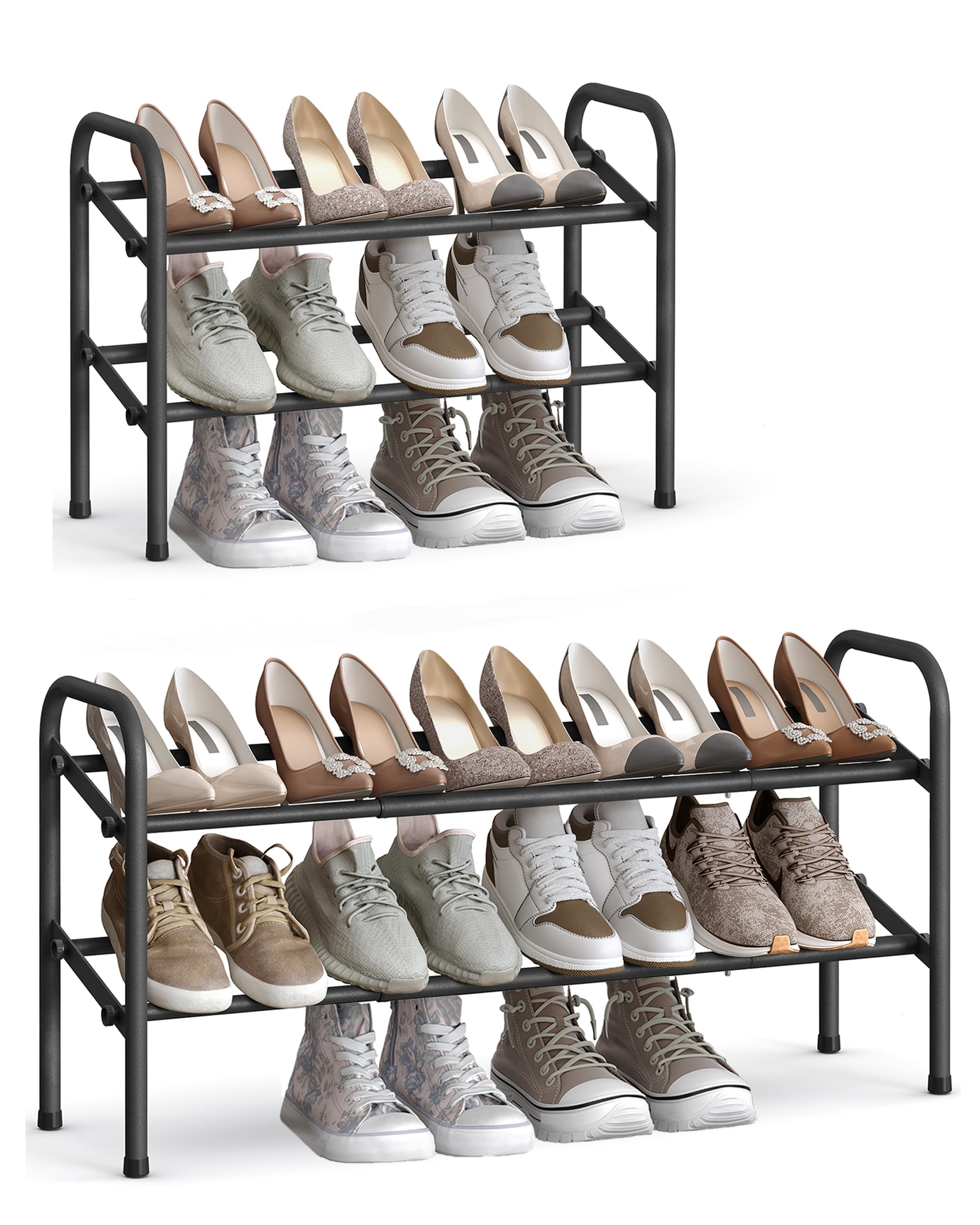SONGMICS Expandable Shoe Rack, 2 Tier Shoe Rack Shelf, Adjustable Shoe Organizer Storage for 15 Pairs of Shoes, Metal Free Stand