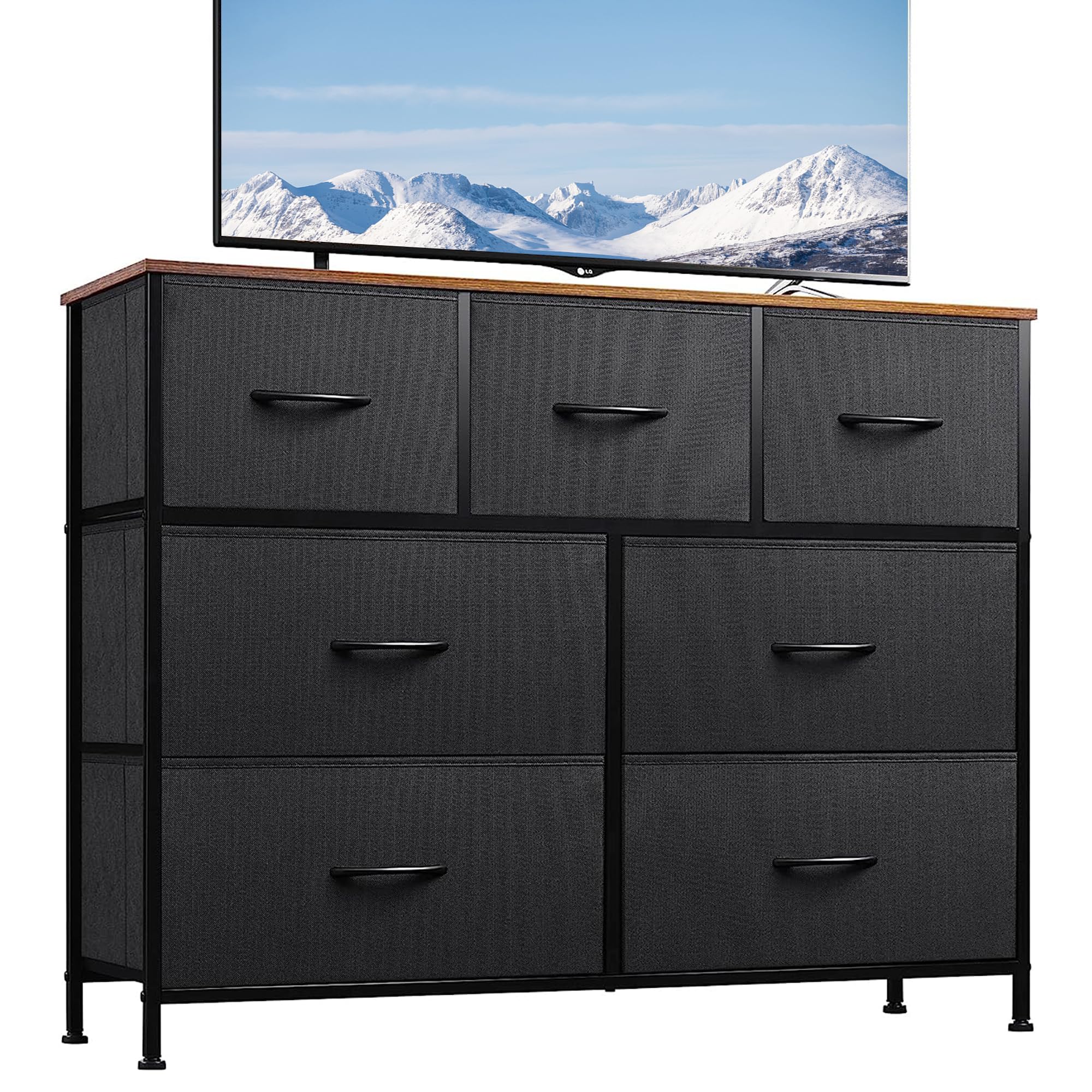 WLIVE Dresser TV Stand, Entertainment Center with Fabric Drawers, Media Console Table with Metal Frame and Wood Top for TV up to