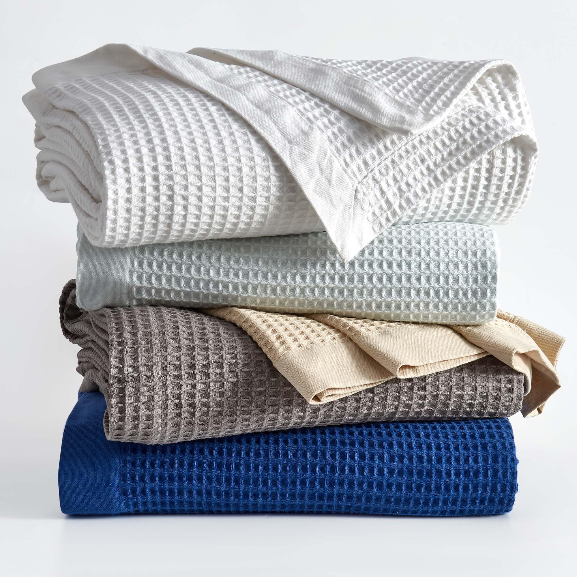 100% Cotton Blanket for Twin Size Bed - White Waffle Weave Lightweight Summer BedBlanket - 90x66in Prewashed Breathable, Woven, 