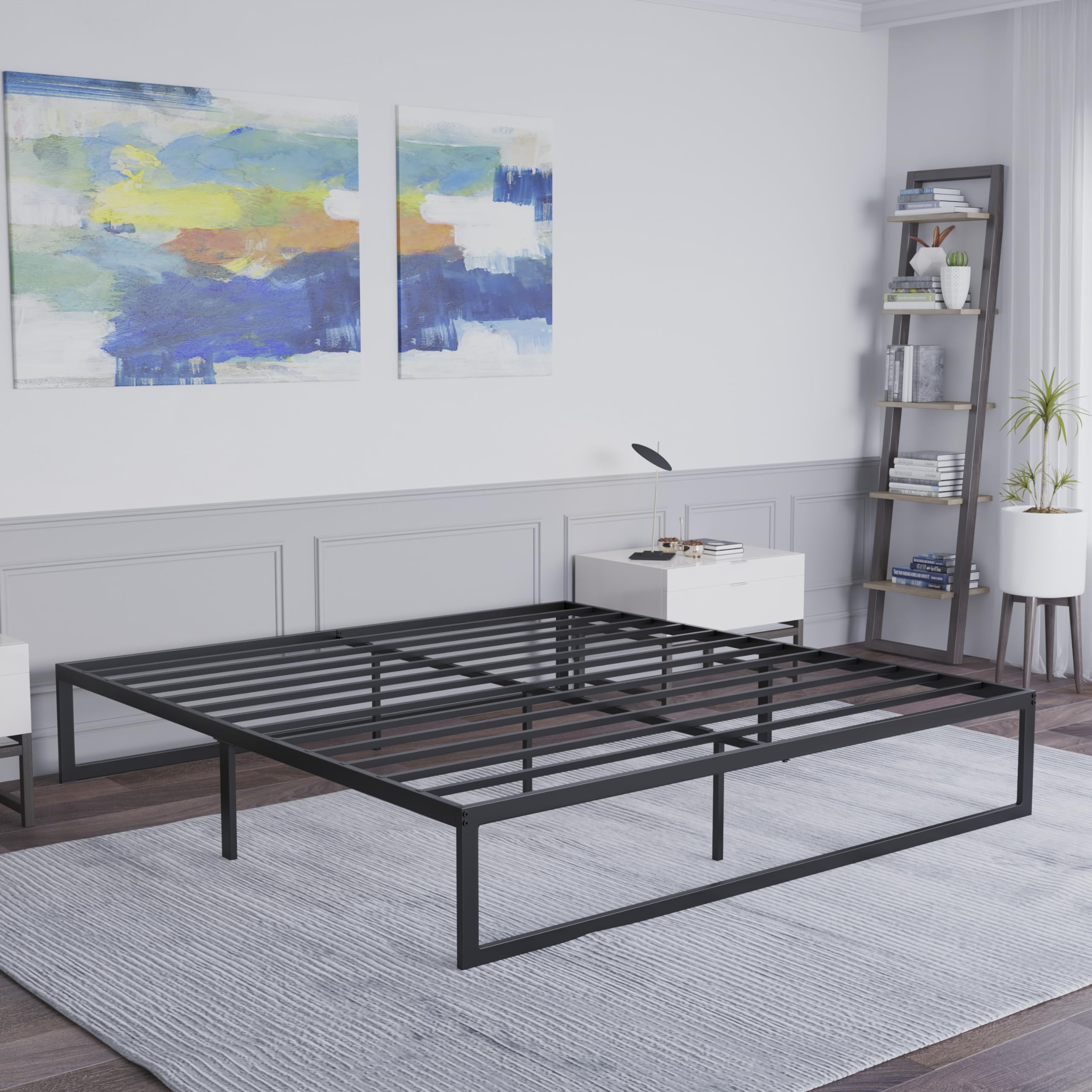 Flash Furniture Bentley 14 Metal Platform Bed Frame - Black Frame/Steel Slat Supports - 12.5 Underbed Storage - No Box Spring Ne