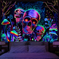 Amonercvita Blacklight Skull Tapestry Fantasy Plant Floral Wall Tapestry UV Reactive Neon Mushroom Tapestry Galaxy Space Tapestr