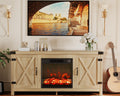 JUMMICO Fireplace TV Stand, Farmhouse Entertainment Center with Fireplace and Shelves, Double Barn Doors Storage Cabinets for TV