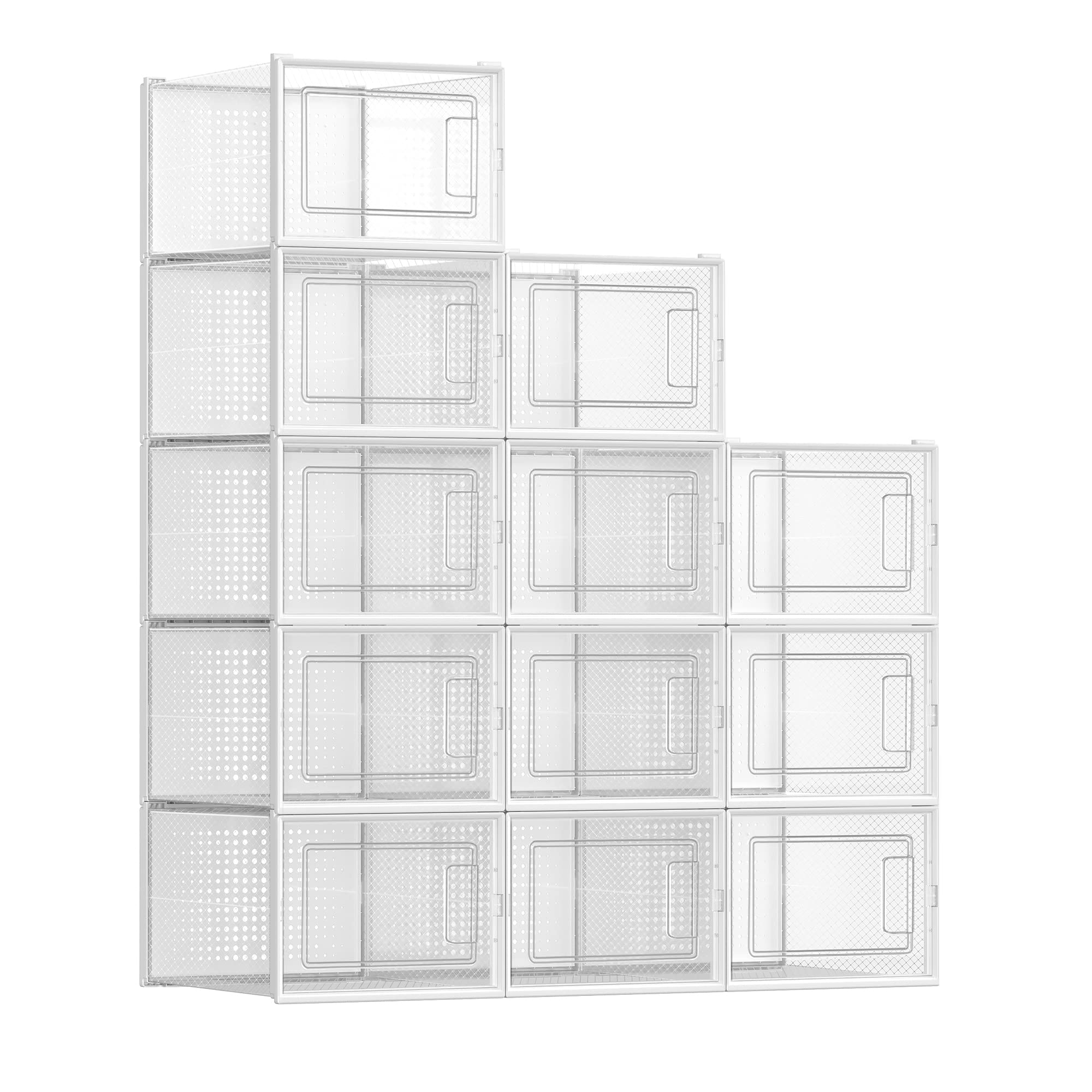 SONGMICS Shoe Boxes, Pack of 12 Shoe Storage Organizers, Stackable Clear Plastic Boxes for Closet, Sneakers, 9.9 x 13.7 x 7.4 In